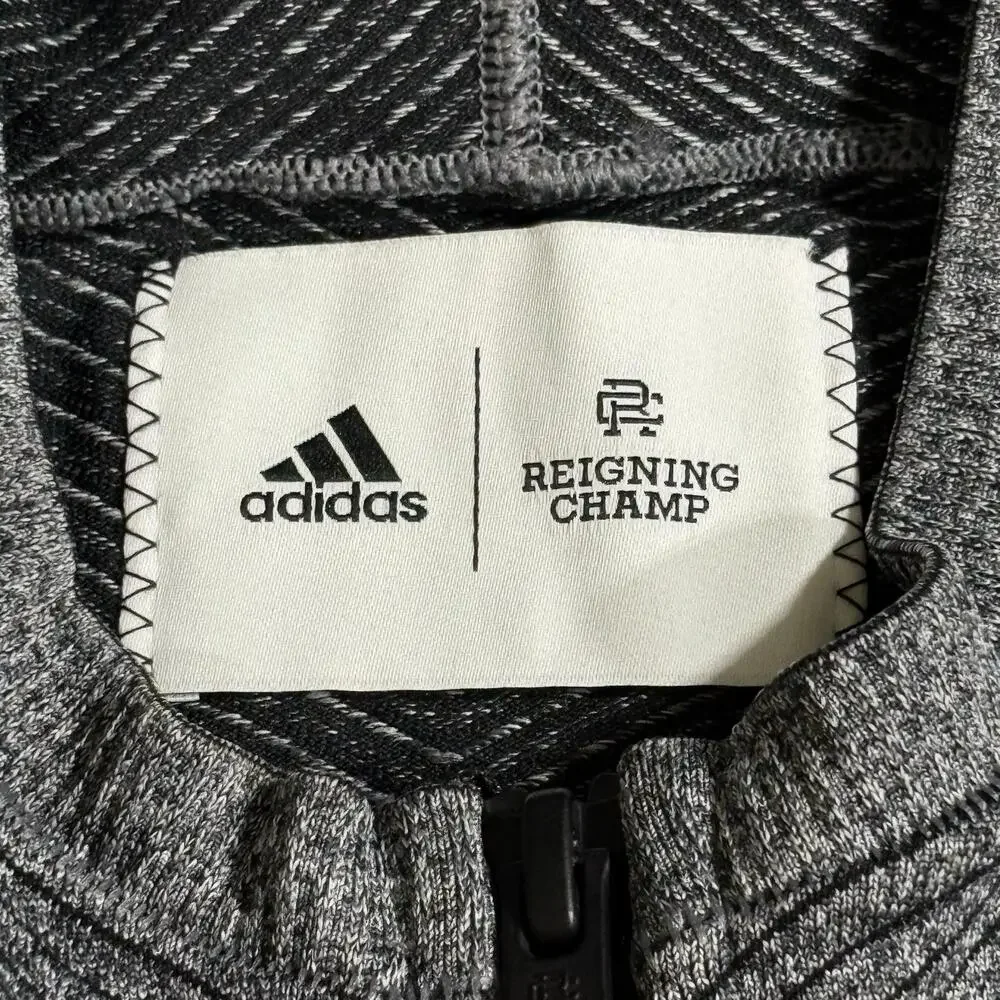 Adidas Reigning Champ Hoodie Mens Medium Gray Full Zip Stripe Lightweight Jersey